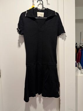 Victor Glemaud Black Knit Polo Dress with White Trim
